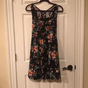 Floral black dress with lace up on the back
